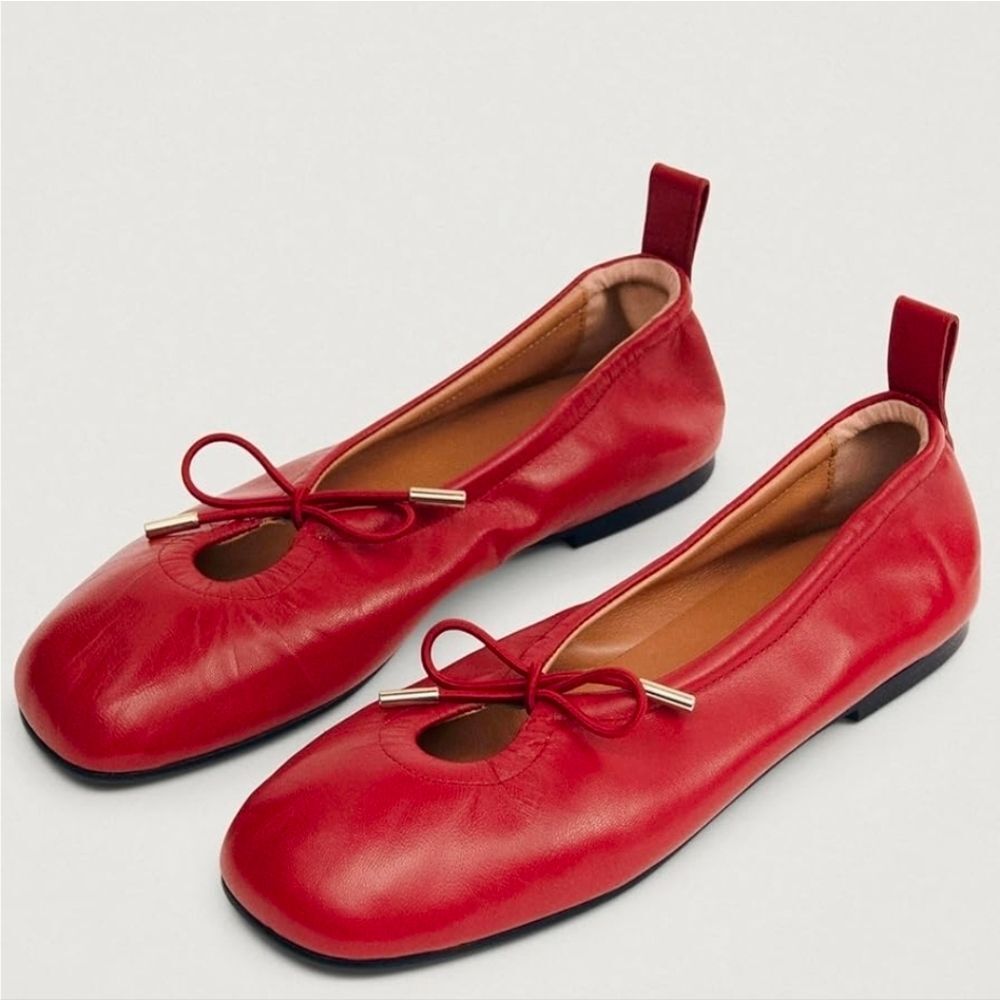 🩵NIB Red Square Toe Slip-on Ballet Flats Size 8 - Picture 2 of 9